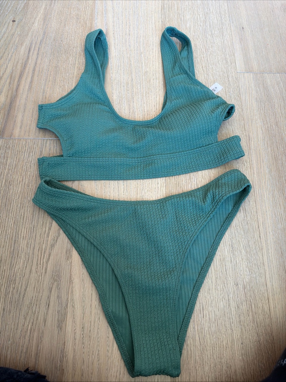 Green Ribbed Scoop Bikini Set - Women Swim